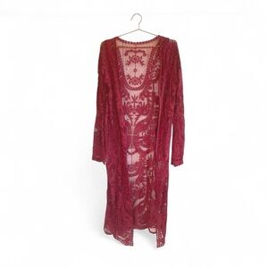 Elegant Lace Long Robe - Red